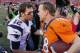 DENVER, CO - JANUARY 19: Tom Brady #12 of the New England Patriots congratulates Peyton Manning #18 of the Denver Broncos after the Broncos defeated the Patriots 26 to 16 during the AFC Championship game at Sports Authority Field at Mile High on January 19, 2014 in Denver, Colorado. (Photo by Kevin C. Cox/Getty Images)