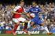 Chelsea's Spanish midfielder Pedro (R) vies with Arsenal's Spanish defender Nacho Monreal (L) during the English Premier League football match between Chelsea and Arsenal at Stamford Bridge in London on September 19, 2015. Chelsea won the game 2-0. AFP PHOTO / IAN KINGTON RESTRICTED TO EDITORIAL USE. No use with unauthorized audio, video, data, fixture lists, club/league logos or 'live' services. Online in-match use limited to 75 images, no video emulation. No use in betting, games or single club/league/player publications. (Photo credit should read IAN KINGTON/AFP/Getty Images)
