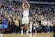 Oklahoma City Thunder's Dion Waiters (3) looks on as Dallas Mavericks forward Dirk Nowitzki (41) of Germany attempts a 3-point basket in the second half of an NBA basketball game, Friday, Jan. 22, 2016, in Dallas. The Thunder won 109-106. (AP Photo/Tony Gutierrez)