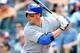 NEW YORK, NY - AUGUST 17: John Baker #12 of the Chicago Cubs in action against the New York Mets at Citi Field on August 17, 2014 in the Flushing neighborhood of the Queens borough of New York City. The Cubs defeated the Mets 2-1. (Photo by Jim McIsaac/Getty Images)