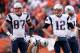 DENVER, CO - JANUARY 24: Rob Gronkowski #87 and Tom Brady #12 of the New England Patriots look on in the first half against the Denver Broncos in the AFC Championship game at Sports Authority Field at Mile High on January 24, 2016 in Denver, Colorado. (Photo by Christian Petersen/Getty Images)