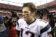 New England Patriots quarterback Tom Brady walks off the field following the AFC Championship game between the Denver Broncos and the New England Patriots, Sunday, Jan. 24, 2016, in Denver. The Broncos defeated the Patriots 20-18 to advance to the Super Bowl. (AP Photo/Chris Carlson)