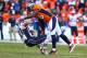 Jan 24, 2016; Denver, CO, USA; New England Patriots wide receiver Danny Amendola (80) is hit by Denver Broncos free safety Darian Stewart (26) after a catch in the third quarter in the AFC Championship football game at Sports Authority Field at Mile High. Mandatory Credit: Mark J. Rebilas-USA TODAY Sports