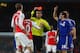 LONDON, ENGLAND - JANUARY 24: Per Mertesacker of Arsenal is shown the red card and is sent off for his challenge on Diego Costa of Chelsea during the Barclays Premier League match between Arsenal and Chelsea at The Emirates Stadium on January 24, 2016 in London, England. (Photo by Clive Mason/Getty Images)