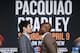 Boxers Manny Pacquiao and Timothy Bradley face each other as they attend a press conference at Madison Square Garden in New York on January 21, 2015, to announce their 12-round welterweight championship fight on April 9 in las Vegas. / AFP / KENA BETANCUR (Photo credit should read KENA BETANCUR/AFP/Getty Images)
