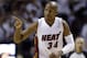 FILE - In this Friday, May 30, 2014 file photo, Miami Heat guard Ray Allen gestures after scoring a three-point basket during the first half Game 6 in the NBA basketball playoffs Eastern Conference finals against the Indiana Pacers in Miami. The trade deadline is Thursday afternoon, Feb. 18, 2015 and with many teams in contention, the question is whether that makes them more conservative or cautious. One of the most intriguing moves could involve Ray Allen, who will have contending suitors if he opts to play after sitting out all season. (AP Photo/Lynne Sladky, File)