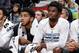 MINNEAPOLIS, MN - DECEMBER 7: Karl-Anthony Towns #32 of the Minnesota Timberwolves and Andrew Wiggins #22 of the Minnesota Timberwolves look on during the game against the Los Angeles Clippers on December 7, 2015 at Target Center in Minneapolis, Minnesota. NOTE TO USER: User expressly acknowledges and agrees that, by downloading and or using this Photograph, user is consenting to the terms and conditions of the Getty Images License Agreement. Mandatory Copyright Notice: Copyright 2015 NBAE (Photo by Andrew D. Bernstein/NBAE via Getty Images)