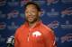 Buffalo Bills general manager Doug Whaley reacts to a question about the future of the team during a press conference at the Ralph Wilson Media Center in Orchard Park, N.Y., Monday, March 9, 2015. (AP Photo/Gary Wiepert)
