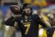 FILe - In this Dec. 6, 2014, file photo, Missouri quarterback Maty Mauk (7) throws a pass during the first half of an NCAA college football game against Alabama, in Atlanta, Ga. Missouri quarterback Maty Mauk has been suspended indefinitely. Athletic director Mack Rhodes and coach Barry Odom announced the punishment on Monday night, Jan. 25, 2016, after a brief video was posted to Twitter. It shows a person appearing to snort a white, powder-like substance and the accompanying tweet mentions Mauk by name, but there was no confirmation from Missouri that the video shows the quarterback. (AP Photo/Butch Dill, File)
