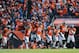 DENVER, CO - JANUARY 24: Denver Broncos defensive players, from left, Aqib Talib #21, Chris Harris #25, Von Miller #58, Malik Jackson #97, Darian Stewart #26, Derek Wolfe #95, and T.J. Ward #43, celebrate after an interception by Miller against the New England Patriots in the AFC Championship game at Sports Authority Field at Mile High on January 24, 2016 in Denver, Colorado. (Photo by Dustin Bradford/Getty Images)