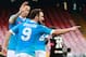 Napoli's Argentinian-French forward Gonzalo Higuain celebrates after scoring with teammate Napoli's Slovak forward Marek Hamsik during the Italian Serie A football match SSC Napoli vs Empoli FC on January 31, 2016 at the San Paolo stadium in Naples. / AFP / CARLO HERMANN (Photo credit should read CARLO HERMANN/AFP/Getty Images)