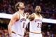 CLEVELAND, OH - JANUARY 21: Kevin Love #0 of the Cleveland Cavaliers and LeBron James #23 wait for a rebound during the first half against the Los Angeles Clippers at Quicken Loans Arena on January 21, 2016 in Cleveland, Ohio. NOTE TO USER: User expressly acknowledges and agrees that, by downloading and/or using this photograph, user is consenting to the terms and conditions of the Getty Images License Agreement. Mandatory copyright notice. (Photo by Jason Miller/Getty Images)