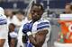 FILE - In this Sept. 27, 2015, file photo, Dallas Cowboys' Joseph Randle stands in the team bench area during an NFL football game against the Atlanta Falcons, in Arlington, Texas. Former Dallas Cowboys running back Joseph Randle was jailed early Wednesday, Nov. 25, 2015, after an altercation at a Kansas casino. Randle was asked to leave the Kansas Star Casino in Mulvane late Tuesday after causing some unspecified concerns on the casino floor, said Fred Waller, an enforcement agent with the Kansas Racing and Gaming Commission. Randle left, but then returned. Randle started arguing with security officers, and a scuffle ensued, Waller said. Several agents had to restrain him and he was taken to the county jail. (AP Photo/Brandon Wade, File)