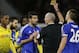 Chelsea's Diego Costa gets shown the yellow card during the English Premier League soccer match between Watford and Chelsea at the Vicarage Road stadium in London, Wednesday, Feb. 3, 2016.(AP Photo/Frank Augstein)