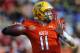 North Dakota State quarterback Carson Wentz, of the North Team, throws a pass during the Senior Bowl NCAA college football game, Saturday, Jan. 30, 2016, at Ladd–Peebles Stadium, in Mobile, Ala. (AP Photo/Brynn Anderson)