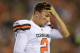 Nov 5, 2015; Cincinnati, OH, USA; Cleveland Browns quarterback Johnny Manziel (2) reacts during an NFL football game against the Cincinnati Bengals at Paul Brown Stadium. Mandatory Credit: Kirby Lee-USA TODAY Sports