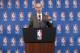 NBA Commissioner Adam Silver speaks at a news conference after an annual NBA owners meeting, Friday, Oct. 23, 2015 in New York. (AP Photo/Mark Lennihan)