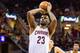 CLEVELAND, OH - JANUARY 27: LeBron James #23 of the Cleveland Cavaliers shoots a free-throw shot during the first half against the Phoenix Suns at Quicken Loans Arena on January 27, 2016 in Cleveland, Ohio. NOTE TO USER: User expressly acknowledges and agrees that, by downloading and/or using this photograph, user is consenting to the terms and conditions of the Getty Images License Agreement. Mandatory copyright notice. (Photo by Jason Miller/Getty Images)