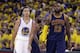 Golden State Warriors guard Stephen Curry (30) and Cleveland Cavaliers forward LeBron James (23) walk on the floor during the second half of Game 1 of basketball's NBA Finals in Oakland, Calif., Thursday, June 4, 2015. (AP Photo/Ben Margot)