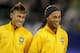 Brazil's forwards Neymar (L) and Ronaldinho smile prior to a friendly football match between Bosnia-Herzegovina and Brazil on February 28, 2012 in St-Gallen. AFP PHOTO / FABRICE COFFRINI (Photo credit should read FABRICE COFFRINI/AFP/Getty Images)