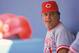 SEPTEMBER,1990: Manager Lou Piniella of the Cincinnati Reds sits in the dugout during a September,1990 season game against the Los Angeles Dodgers at Dodger Stadium in Los Angeles, California. Lou Piniella managed the Cincinnati Reds from 1990-1992. (Photo by: Andrew D. Bernstein/Getty Images)