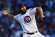 Oct 12, 2015; Chicago, IL, USA; Chicago Cubs starting pitcher Jake Arrieta (49) throws a pitch during the second inning against the St. Louis Cardinals in game three of the NLDS at Wrigley Field. Mandatory Credit: Jerry Lai-USA TODAY Sports