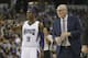 Sacramento Kings guard Rajon Rondo talks with Kings head coach George Karl during the second half of an NBA basketball game against the Memphis Grizzlies in Sacramento, Calif., Tuesday, Nov. 3, 2015. The Grizzlies won 103-89.(AP Photo/Rich Pedroncelli)