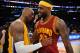 LOS ANGELES, CA - JANUARY 15: Kobe Bryant #24 of the Los Angeles Lakers greets LeBron James #23 of the Cleveland Cavaliers after the game on January 15, 2015 at Staples Center in Los Angeles, California. NOTE TO USER: User expressly acknowledges and agrees that, by downloading and or using this Photograph, user is consenting to the terms and conditions of the Getty Images License Agreement. Mandatory Copyright Notice: Copyright 2015 NBAE (Photo by Juan Ocampo/NBAE via Getty Images)