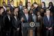 President Barack Obama, center, welcomes the NFL champion Seattle Seahawks football team to the East Room of the White House in Washington, Wednesday, May 21, 2014. The Seahawks defeated the Denver Broncos in Super Bowl XLVIII. (AP Photo/Pablo Martinez Monsivais)