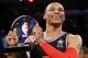 West Team’s Russell Westbrook, of the Oklahoma City Thunder, holds the MVP trophy after the NBA All-Star basketball game, Sunday, Feb. 15, 2015, in New York. The West Team won 163-158. (AP Photo/Kathy Willens)