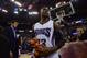 Jan 2, 2016; Sacramento, CA, USA; Sacramento Kings guard Ben McLemore (23) grabs promotional mini basketball to throw to fans after defeating the Phoenix Suns 142-119 at Sleep Train Arena. Mandatory Credit: Godofredo Vasquez-USA TODAY Sports