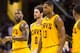 CLEVELAND, OH - JANUARY 25: LeBron James #23 of the Cleveland Cavaliers walks with Kevin Love #0 and Tristan Thompson #13 during the game against the Minnesota Timberwolves at Quicken Loans Arena on January 25, 2016 in Cleveland, Ohio. The Cavaliers defeated the Timberwolves 114-107. NOTE TO USER: User expressly acknowledges and agrees that, by downloading and/or using this photograph, user is consenting to the terms and conditions of the Getty Images License Agreement. Mandatory copyright notice. (Photo by Jason Miller/Getty Images)