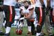 Cleveland Browns tackle Joe Thomas (73) takes a knee during a timeout during an NFL football game against the Pittsburgh Steelers, Sunday, Nov. 15, 2015, in Pittsburgh. (AP Photo/Gene J. Puskar)