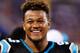 Aug 14, 2015; Orchard Park, NY, USA; Carolina Panthers defensive end Wes Horton (96) on the sideline during a preseason NFL football game against the Buffalo Bills at Ralph Wilson Stadium. Mandatory Credit: Kevin Hoffman-USA TODAY Sports