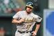 BALTIMORE, MD - AUGUST 17: Ike Davis #17 of the Oakland Athletics runs to third base during a baseball game against the Baltimore Orioles at Oriole Park at Camden Yards at on August 17, 2015 in Baltimore, Maryland. The Orioles won 4-2. (Photo by Mitchell Layton/Getty Images)