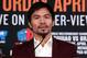 Boxer Manny Pacquiao speaks during a press conference with opponent Timothy Bradley announcing their upcoming 12-round world welterweight championship at the Beverly Hills Hotel in Beverly Hills, California, January 19, 2016.
Pacquiao said he is looking forward to swapping the boxing ring for the political arena as the countdown began towards his farewell fight with long-time American rival Timothy Bradley on April9, 2016. / AFP / Chris Farina (Photo credit should read CHRIS FARINA/AFP/Getty Images)