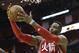 Houston Rockets' Dwight Howard goes to the basket against the Portland Trail Blazers in the second half of an NBA basketball game Saturday, Feb. 6, 2016, in Houston. Portland won 96-79. (AP Photo/Pat Sullivan)