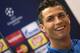 Real Madrid's Cristiano Ronaldo smiles during a press conference at the Olympic Stadium in Rome, Italy, Tuesday, Feb. 16, 2016. Real Madrid faces Roma in a UEFA Champions League soccer match Wednesday. (Claudio Peri/ANSA via AP Photo) ITALY OUT
