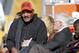 Former Cleveland Browns and hall of fame running back Jim Brown, left, sits with owner Jimmy Haslam on the sideline at Heinz Field before an NFL football game against the Pittsburgh Steelers, Sunday, Nov. 15, 2015, in Pittsburgh. (AP Photo/Gene J. Puskar)