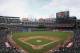 A view of Globe Life Park during the seventh inning rain delay during a baseball game between the Minnesota Twins and the Texas Rangers, Saturday, June 13, 2015, in Arlington, Texas. (AP Photo/Jim Cowsert)