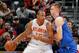 ATLANTA, GA - JANUARY 05: Kristaps Porzingis #6 of the New York Knicks defends against Al Horford #15 of the Atlanta Hawks at Philips Arena on January 5, 2016 in Atlanta, Georgia. NOTE TO USER User expressly acknowledges and agrees that, by downloading and or using this photograph, user is consenting to the terms and conditions of the Getty Images License Agreement. (Photo by Kevin C. Cox/Getty Images)