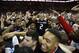 Texas Tech's Devon Thomas sits on top of the crowd after an NCAA college basketball game on Wednesday, Feb. 17, 2016 at in Lubbock, Texas. Texas Tech beat 65-63. (AP Photo/Brad Tollefson)