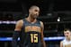 Atlanta Hawks center Al Horford (15) in the first half of an NBA basketball game Monday, Jan. 25, 2016, in Denver. (AP Photo/David Zalubowski)