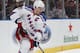 New York Rangers defenseman Ryan McDonagh (27) clears the puck from behind the net against the Florida Panthers during the first period of an NHL hockey game, Saturday, Nov. 21, 2015, in Sunrise, Fla. The Rangers defeated the Panthers 5-4 in overtime. (AP Photo/Joel Auerbach)