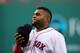 BOSTON, MA - AUGUST 17: Pablo Sandoval #48 of the Boston Red Sox looks to the skies as he removes his hat before a game against the Cleveland Indians at Fenway Park on August 17, 2015 in Boston, Massachusetts. The Indians won 8-2. (Photo by Rich Gagnon/Getty Images)