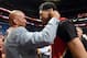 NEW ORLEANS, LA - APRIL 15: Anthony Davis #23 embraces head coach Monty Williams after the New Orleans Pelicans clinch a playoff berth with a victory over the San Antonio Spurs at the Smoothie King Center on April 15, 2015 in New Orleans, Louisiana. NOTE TO USER: User expressly acknowledges and agrees that, by downloading and or using this photograph, User is consenting to the terms and conditions of the Getty Images License Agreement. (Photo by Stacy Revere/Getty Images)