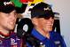 Feb 21, 2016; Daytona Beach, FL, USA; NASCAR Sprint Cup Series driver Denny Hamlin (11) and team owner Joe Gibbs during a press conference after winning the Daytona 500 at Daytona International Speedway. Mandatory Credit: Mark J. Rebilas-USA TODAY Sports