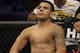 Rafael Dos Anjos, from Brazil, shown before a UFC on Fuel 4 Mixed Martial Arts lightweight bout against Anthony Njokuani in San Jose, Calif., Wednesday, July 11, 2012. (AP Photo/Jeff Chiu)