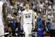 Xavier's J.P. Macura reacts during the first half of an NCAA college basketball game against Villanova, Wednesday, Feb. 24, 2016, in Cincinnati. (AP Photo/John Minchillo)