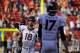 Denver Broncos’ Peyton Manning (18) throws to Brock Osweiler before the NFL Super Bowl 50 football game between the Denver Broncos and the Carolina Panthers, Sunday, Feb. 7, 2016, in Santa Clara, Calif. (AP Photo/Julie Jacobson)